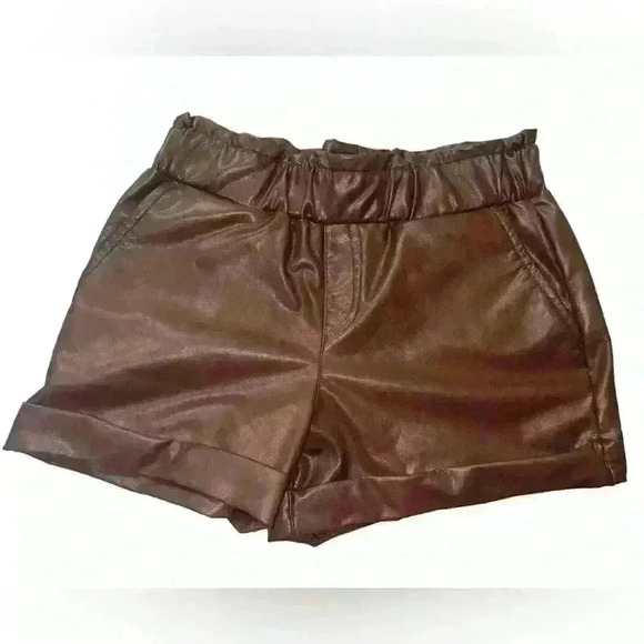Sincerely Jules Brown Faux Leather Paper bag Cuffed Shorts Size Small - Picture 2 of 6